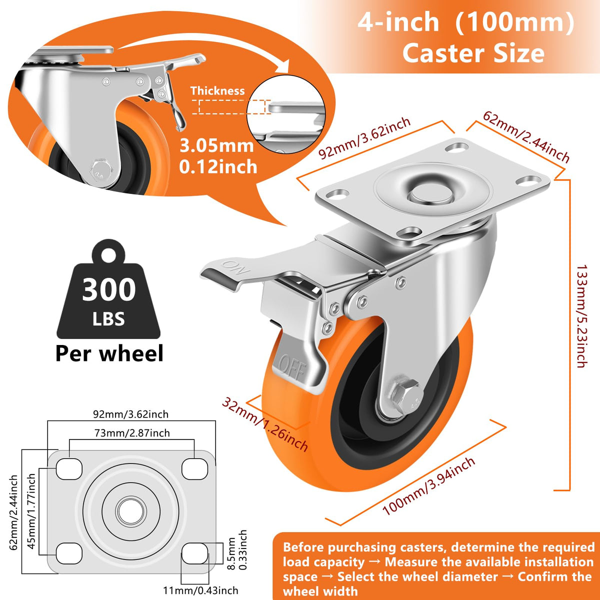 ASRINIEY polyurethane wheels roll smoothly and quietly on various floors.
