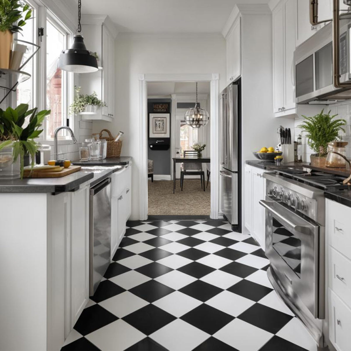 Asstinous checkered tiles in bathroom floor with water-resistant design and stylish look.