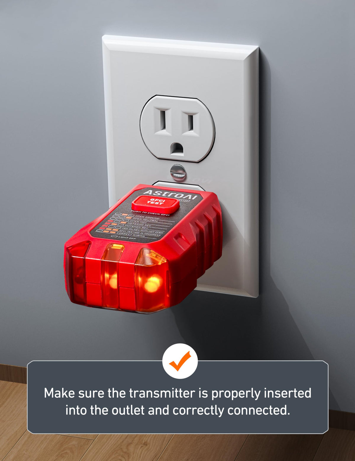 AstroAI audio-visual alerts beep and flash for precise breaker identification.