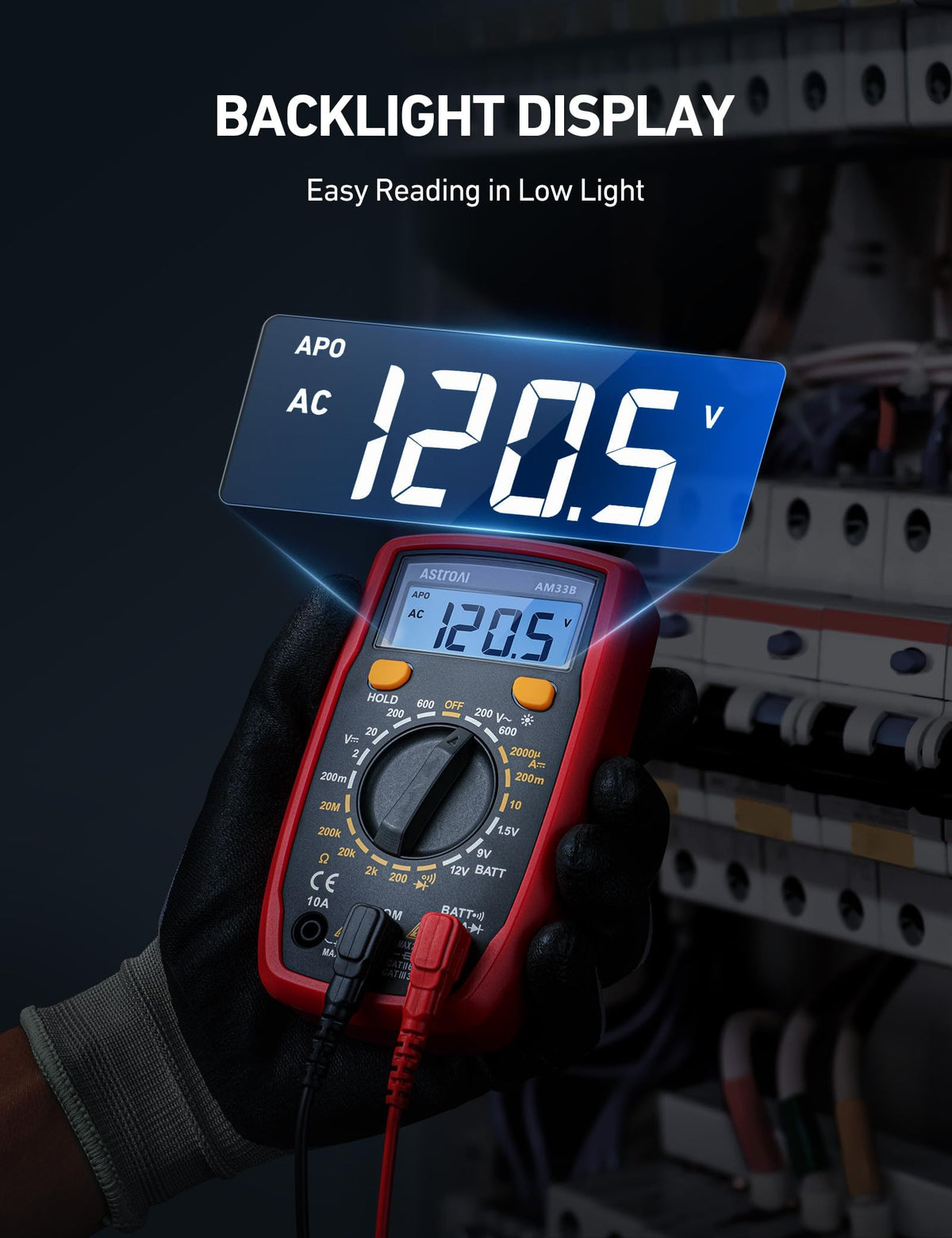AstroAI Digital Multimeter continuity buzzer confirms circuit connectivity in seconds.