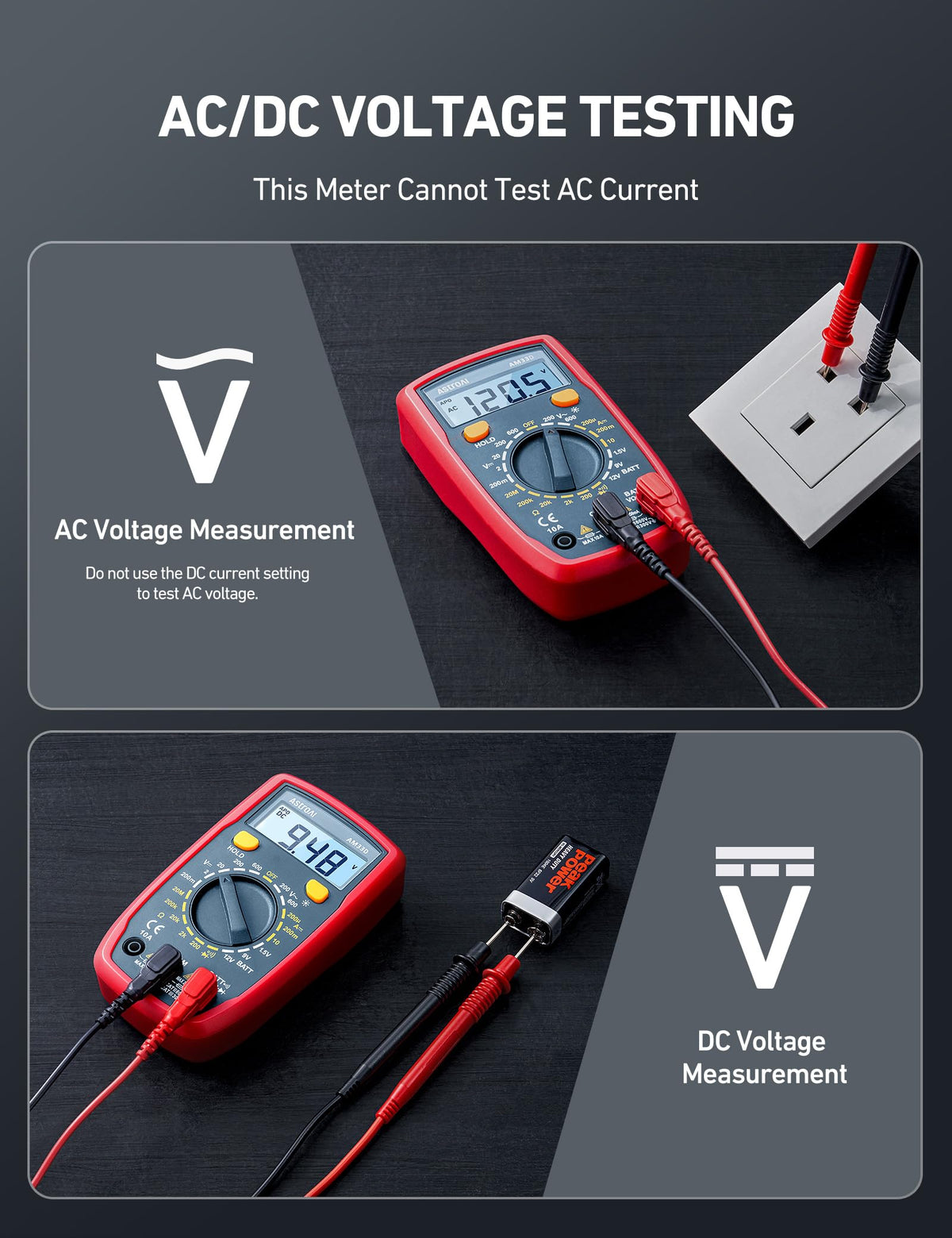 AstroAI digital multimeter dial setting close-up for accurate measurement selection