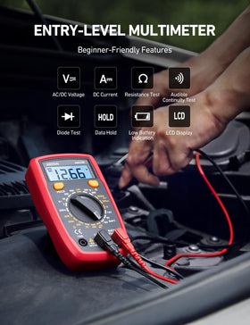 AstroAI Digital Multimeter backlit display enables reading in dim spaces during auto diagnostics.