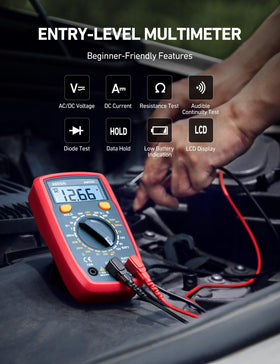 AstroAI digital multimeter rear view showing durable silicone cover for protection