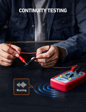 AstroAI digital multimeter test leads attached for immediate testing