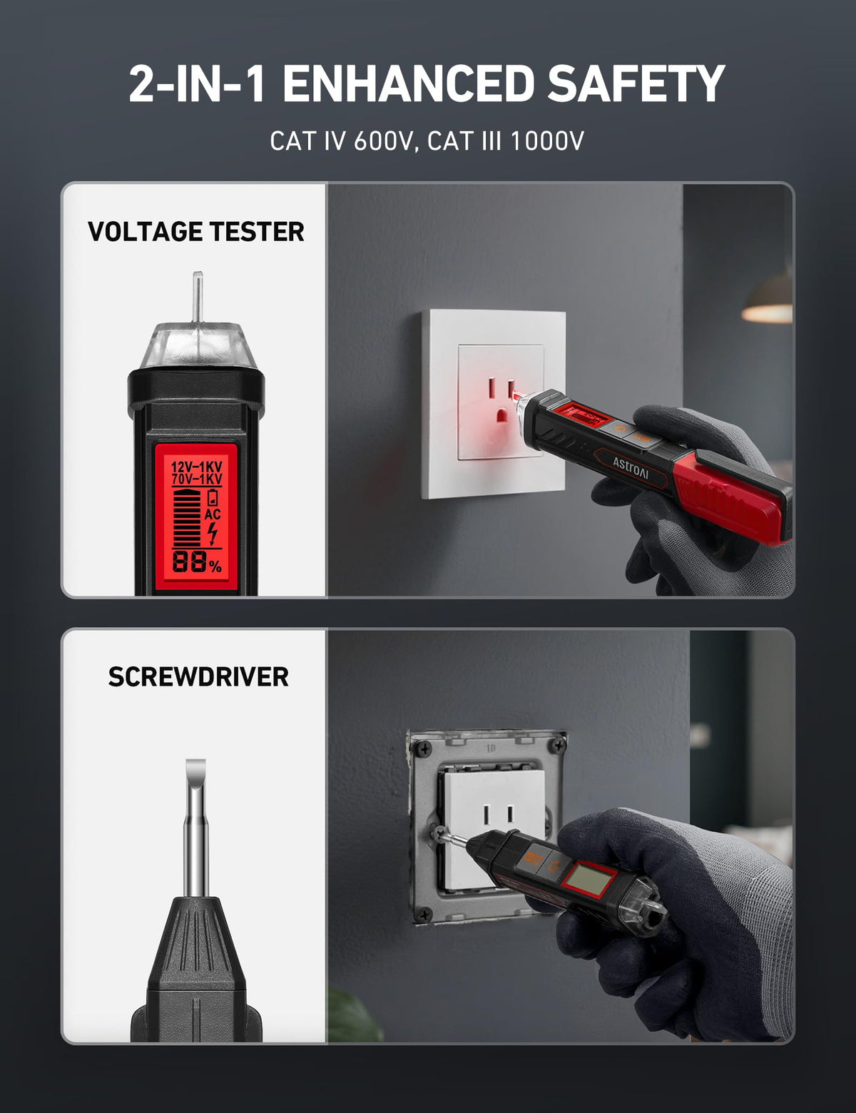 AstroAI ETK1 screw-in tail with steel screwdriver for convenient adjustments.