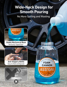AstroAI foam cannon adjustable nozzle provides foam and spray control.
