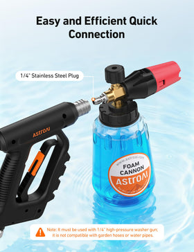 AstroAI foam cannon one-quarter quick-connect enables quick setup.