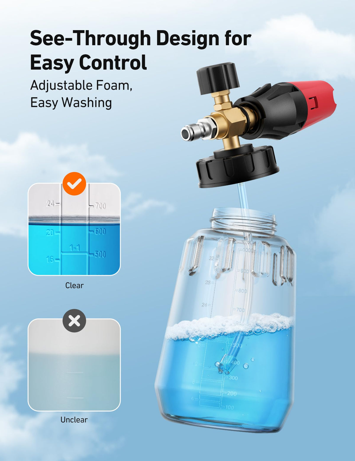 AstroAI foam cannon wide-neck design eases soap pouring and reduces waste.
