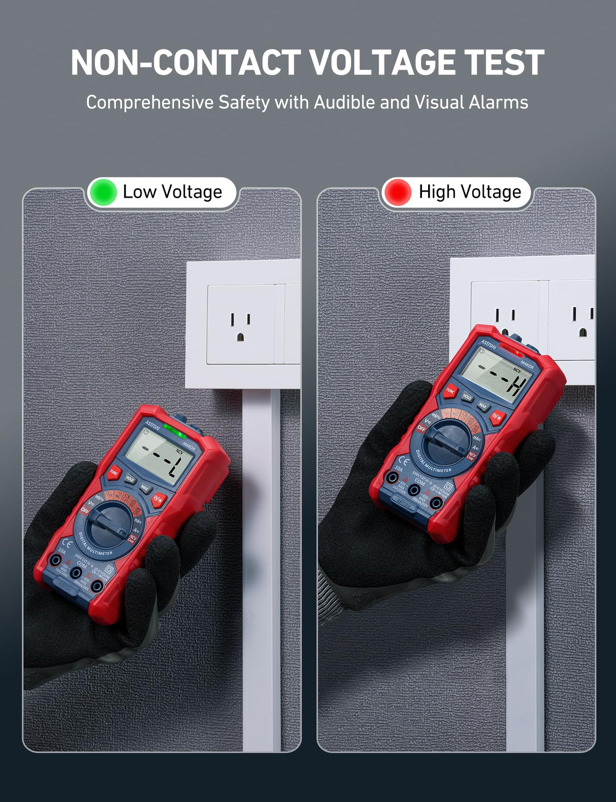 AstroAI M4K0R 1.5V battery test mode for small devices.