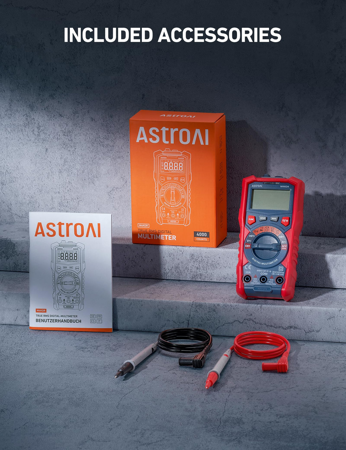 AstroAI M4K0R continuity, diode, and resistance tests for circuit troubleshooting.