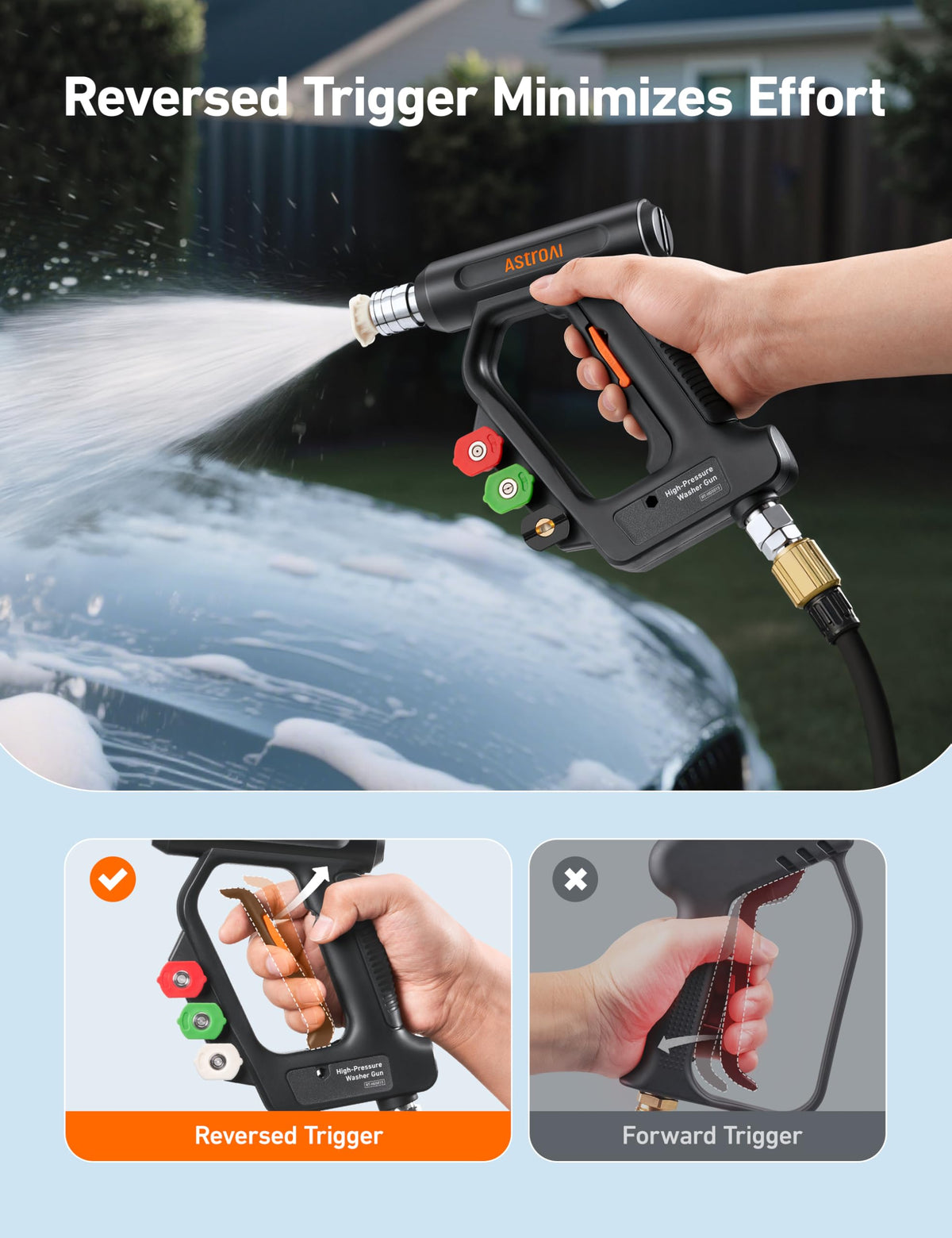 AstroAI ergonomic handle design reduces fatigue during long cleaning sessions.
