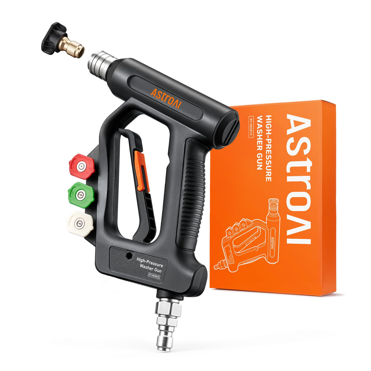 AstroAI gun with swivel and nozzle holder keeps accessories organized while cleaning.