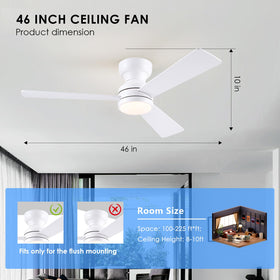 Asyko flush-mount ceiling fan blends with ceilings for a clean look.
