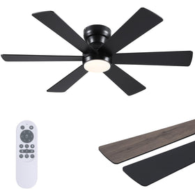 Asyko 46-inch ceiling fan with light in black flush mount, ideal for bedrooms.