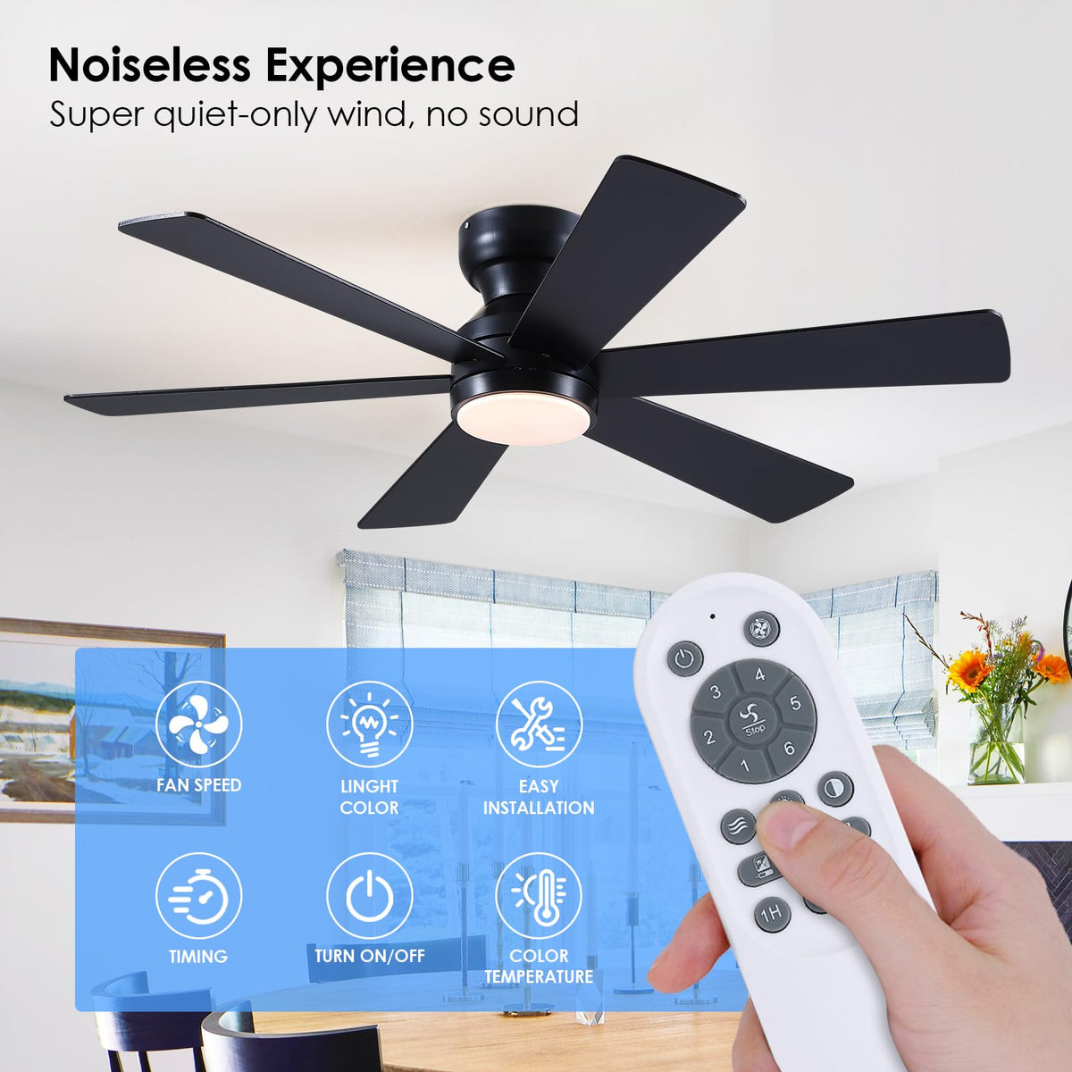 Asyko 6-speed fan with timer for customizable comfort.