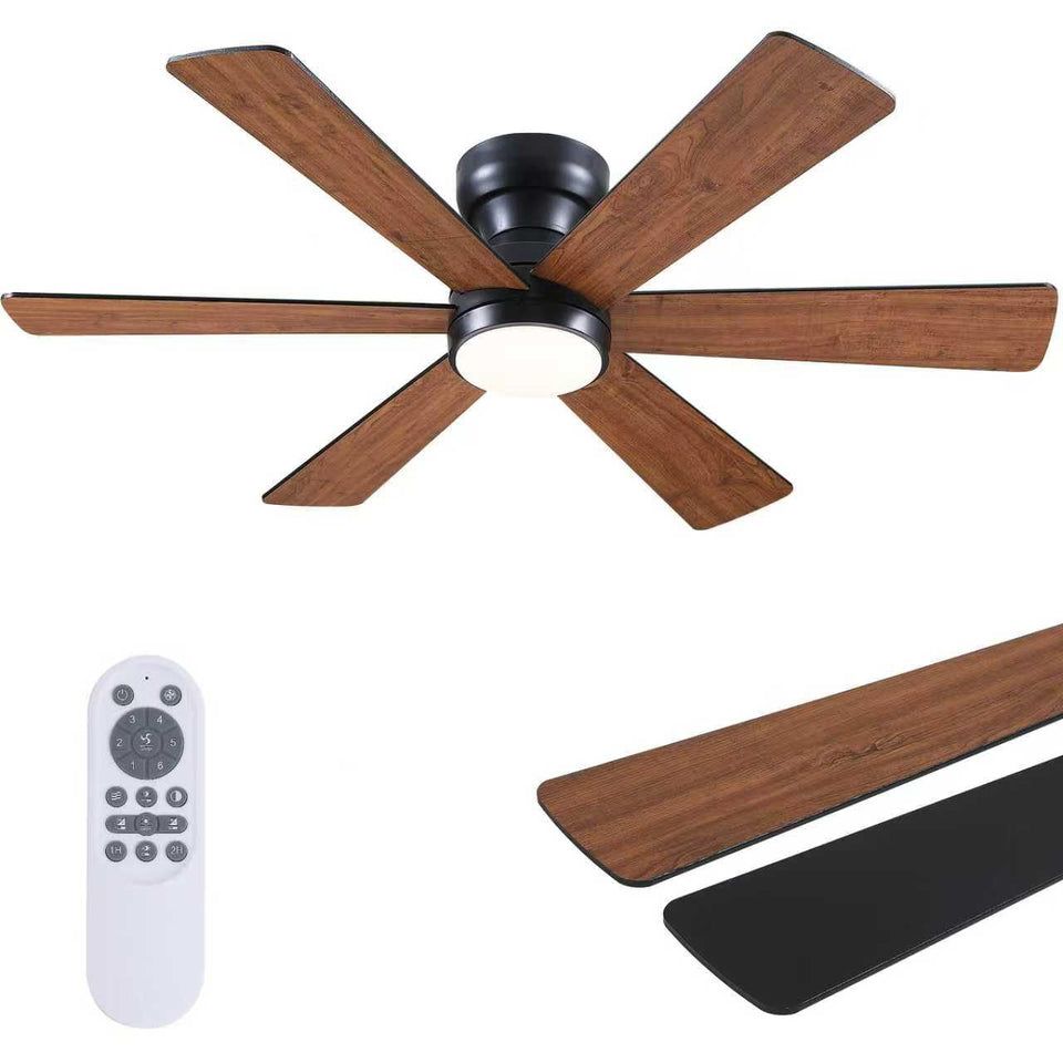 Asyko brown 46inch low-profile ceiling fan with light and remote for quiet living spaces.