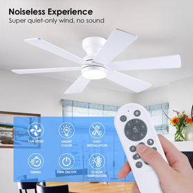 Asyko flush mount ceiling fan installed in a bedroom.