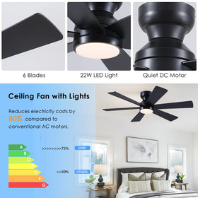 Asyko remote-controlled black ceiling fan with dimmable light, convenient operation.