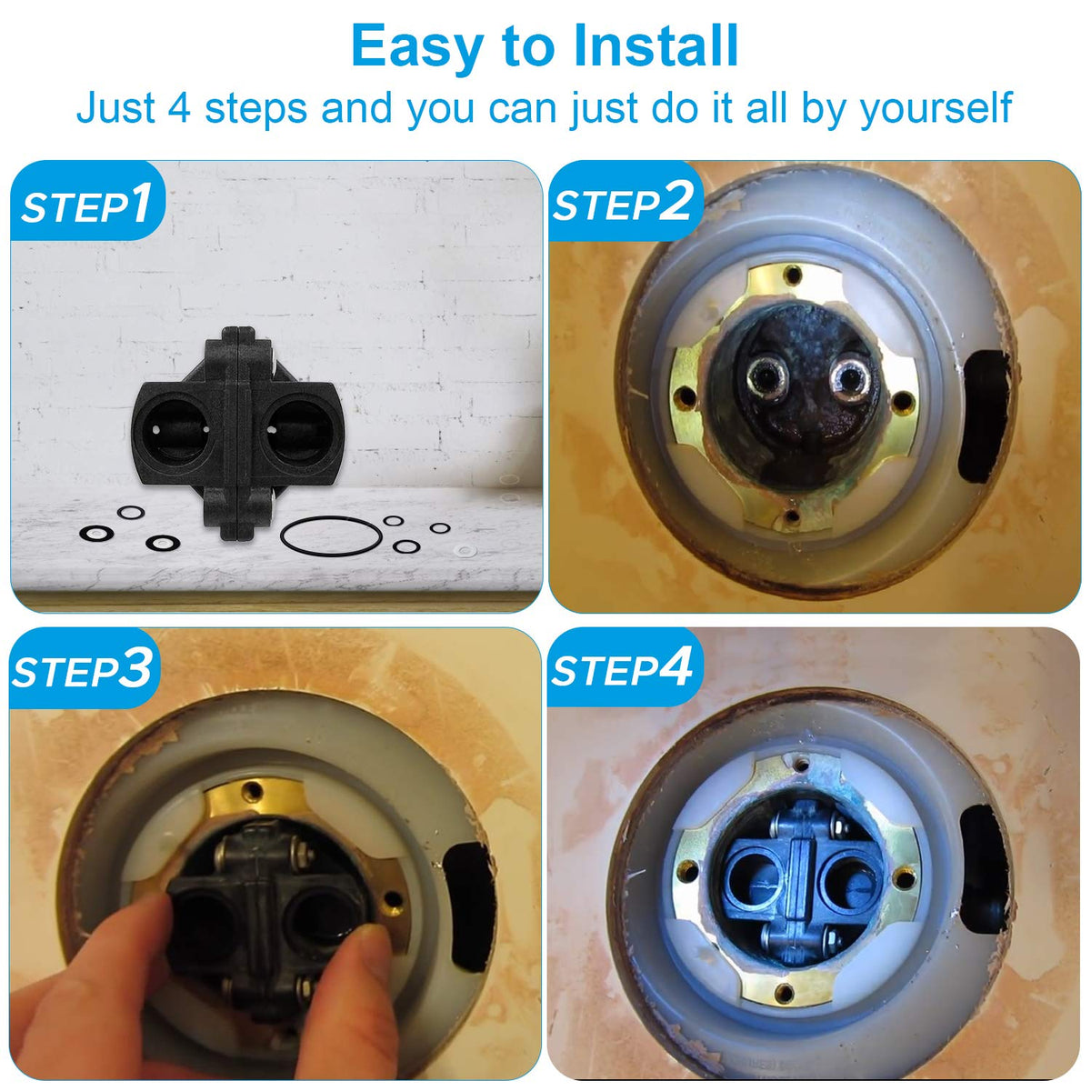 ATESMO pressure-balancing unit shown in Kohler shower setup.