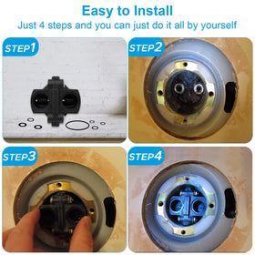 ATESMO pressure-balancing unit shown in Kohler shower setup.