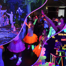 Atfoyer Halloween decor enhanced by 40W black light bar glow.