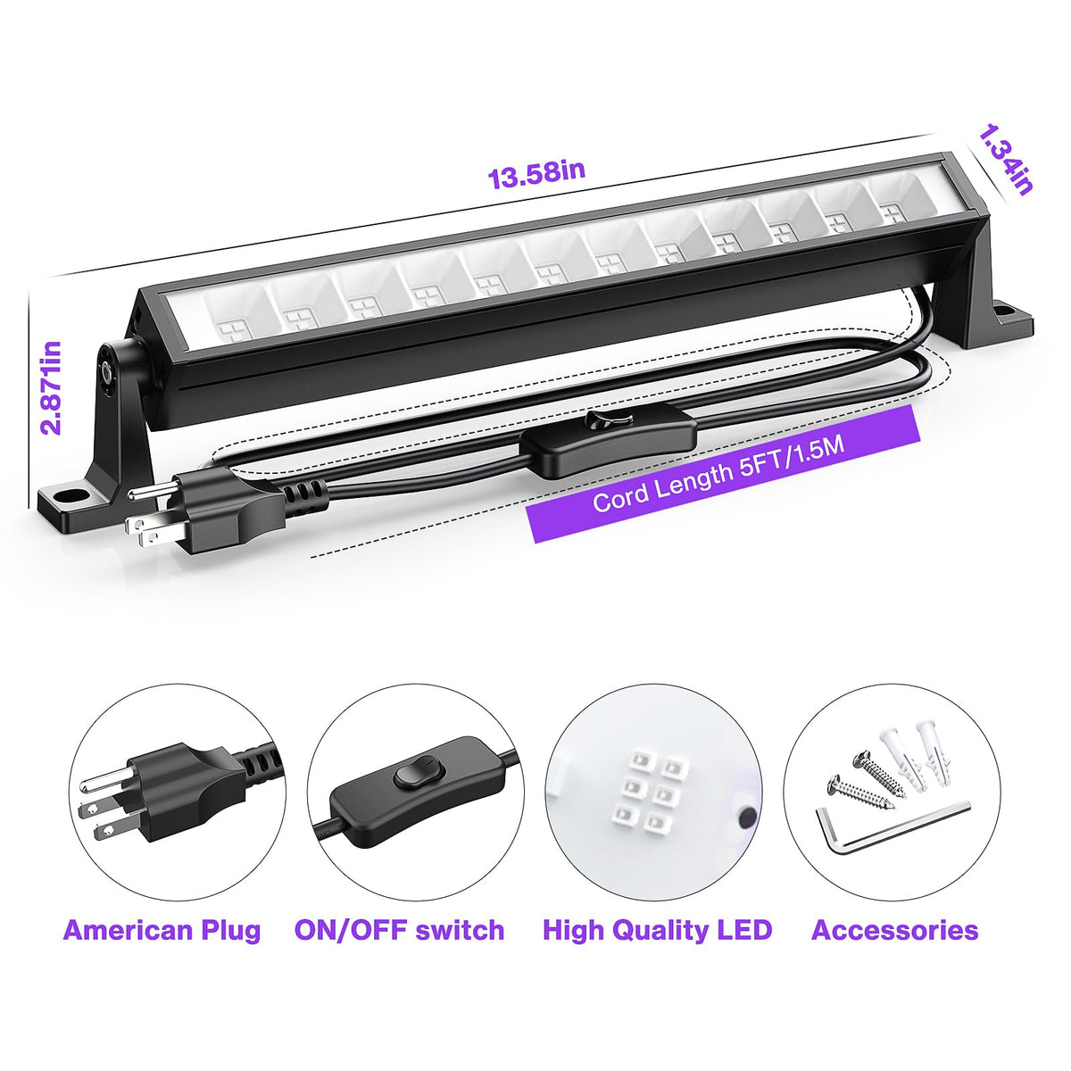 Atfoyer 40W black light bar on stage for adjustable lighting.