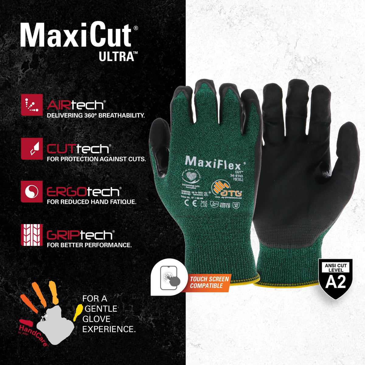 ATG MaxiFlex Cut glove with microfoam grip on the palm.