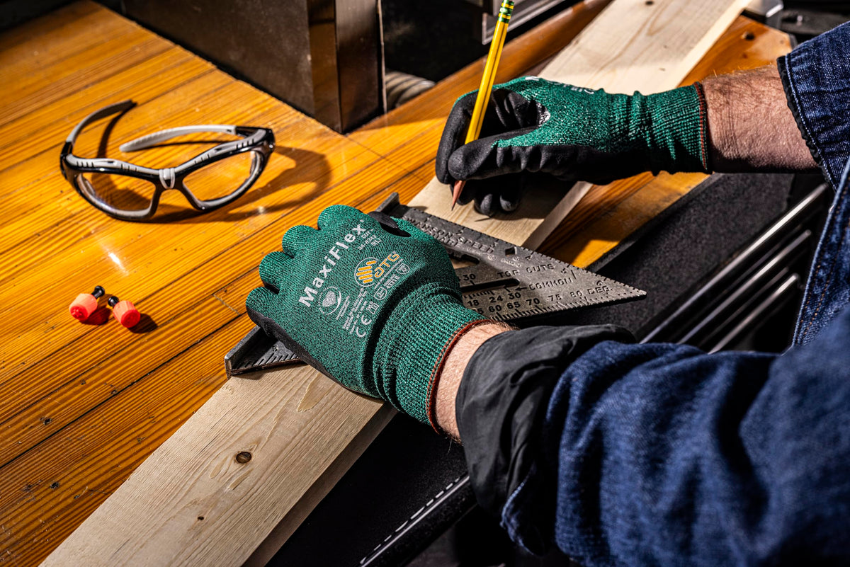 ATG MaxiFlex Cut glove shows raised micro dots for durability.