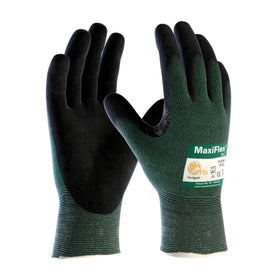ATG MaxiFlex Cut glove with green shell for precise handling.