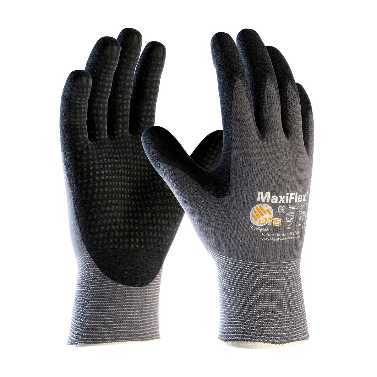 ATG MaxiFlex Endurance 34-844 glove with nitrile palm grip for precise handling.