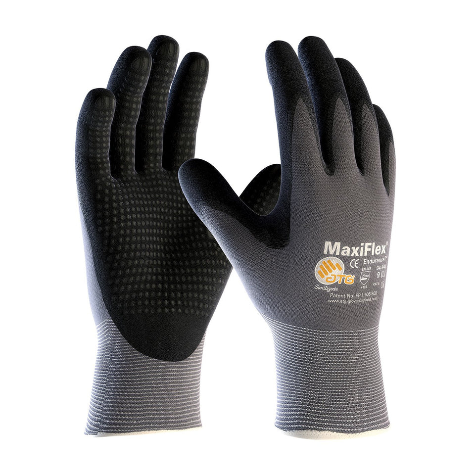 ATG MaxiFlex Endurance 34-844 glove with nitrile palm grip for precise handling.