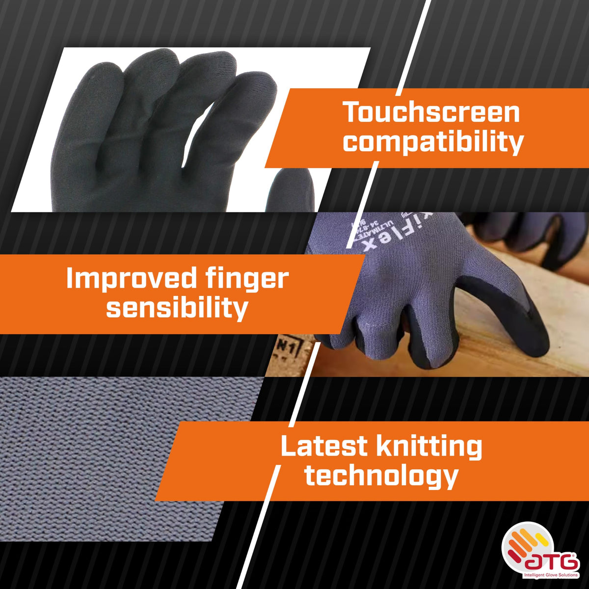 ATG MaxiFlex abrasion-resistant palm shown on rough surface