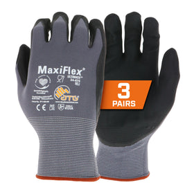 ATG MaxiFlex Ultimate glove front view with gray foam nitrile coating for precise handling