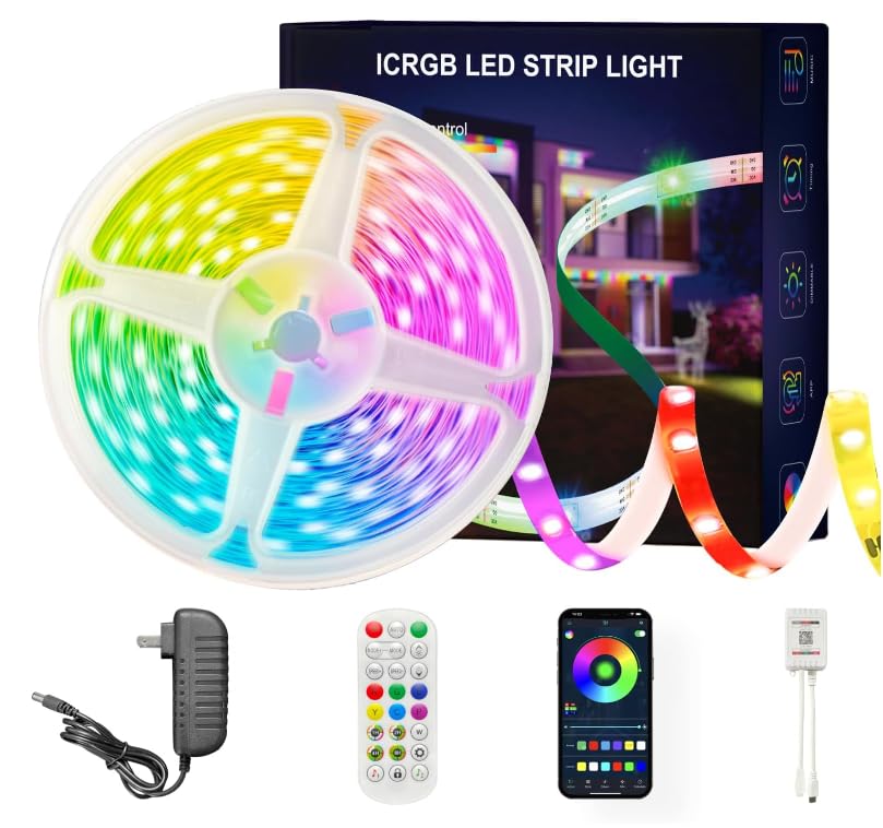 ATHONO IC+RGB LED strip in a bedroom setup for music-synced ambiance