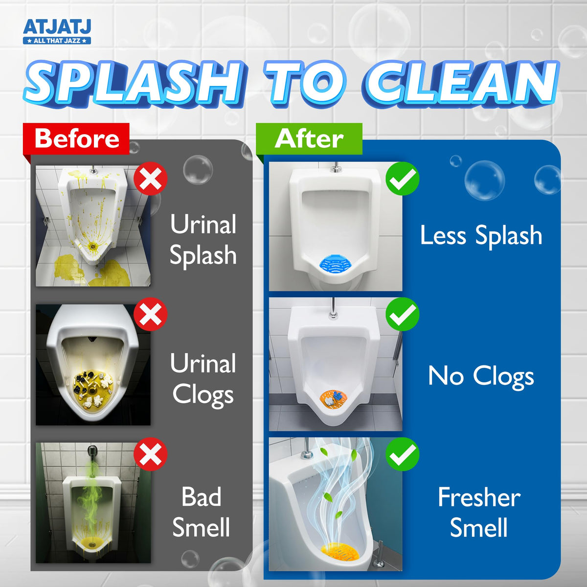 ATJATJ Splash-Guard urinal screen designed for high-traffic restrooms.