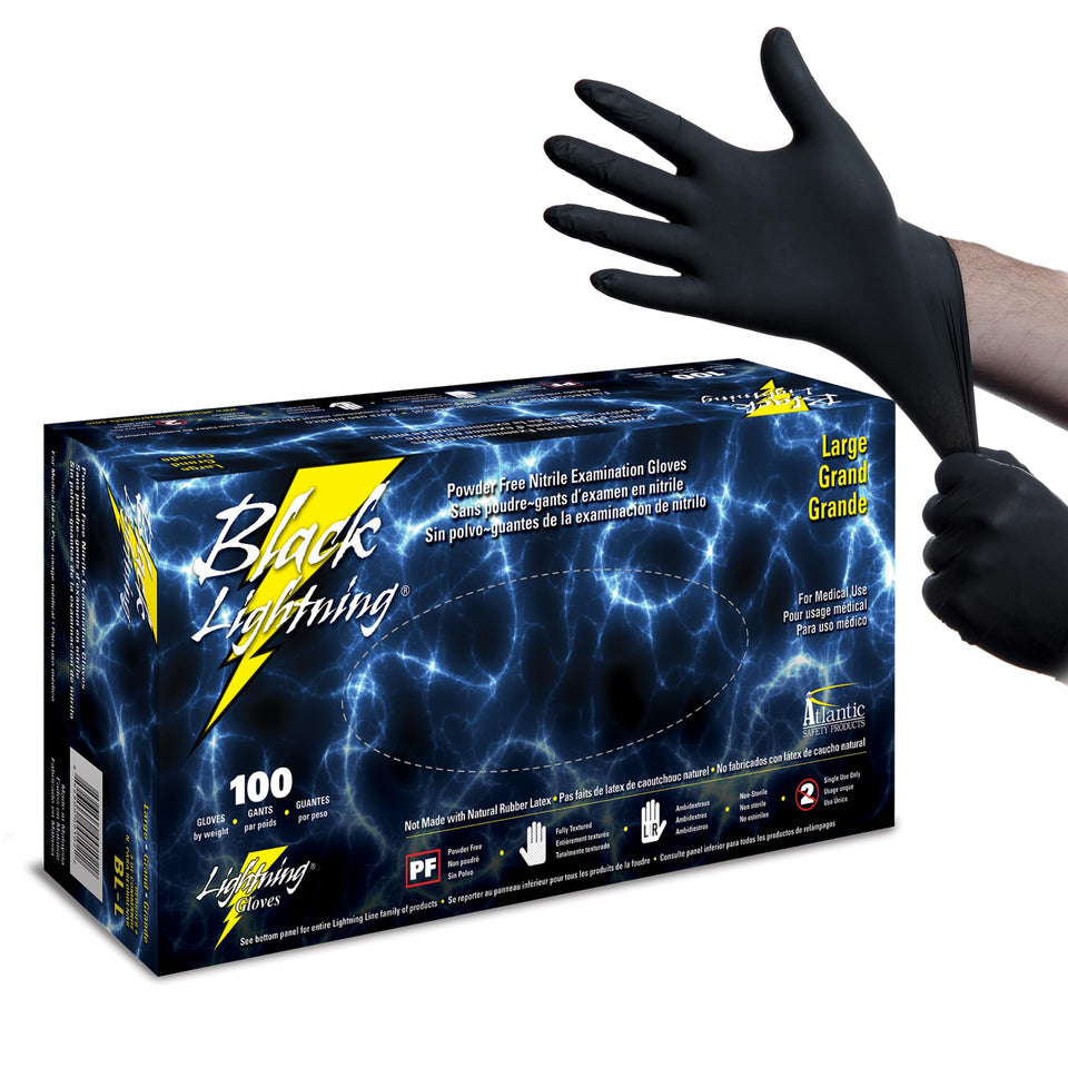Atlantic Safety Products Black Lightning nitrile exam gloves for precise procedures