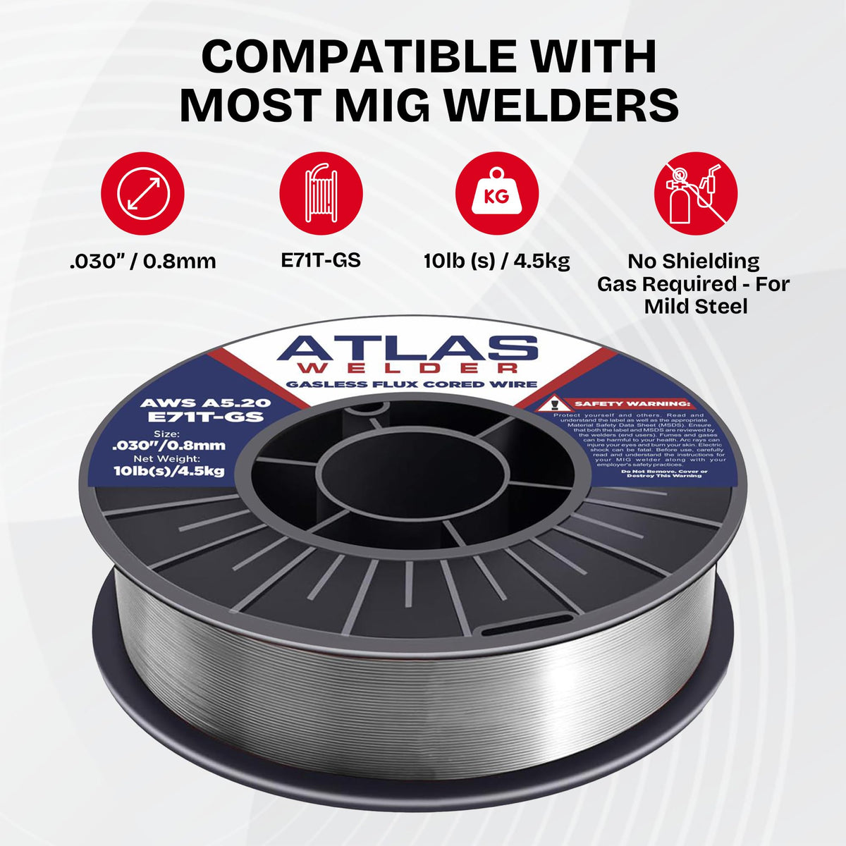 ATLAS WELDER flux core wire ideal for outdoor repairs
