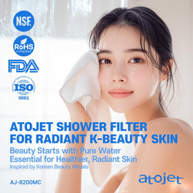 ATOJET AJ8200MC 3-stage filter system demonstrating advanced filtration for clearer shower water