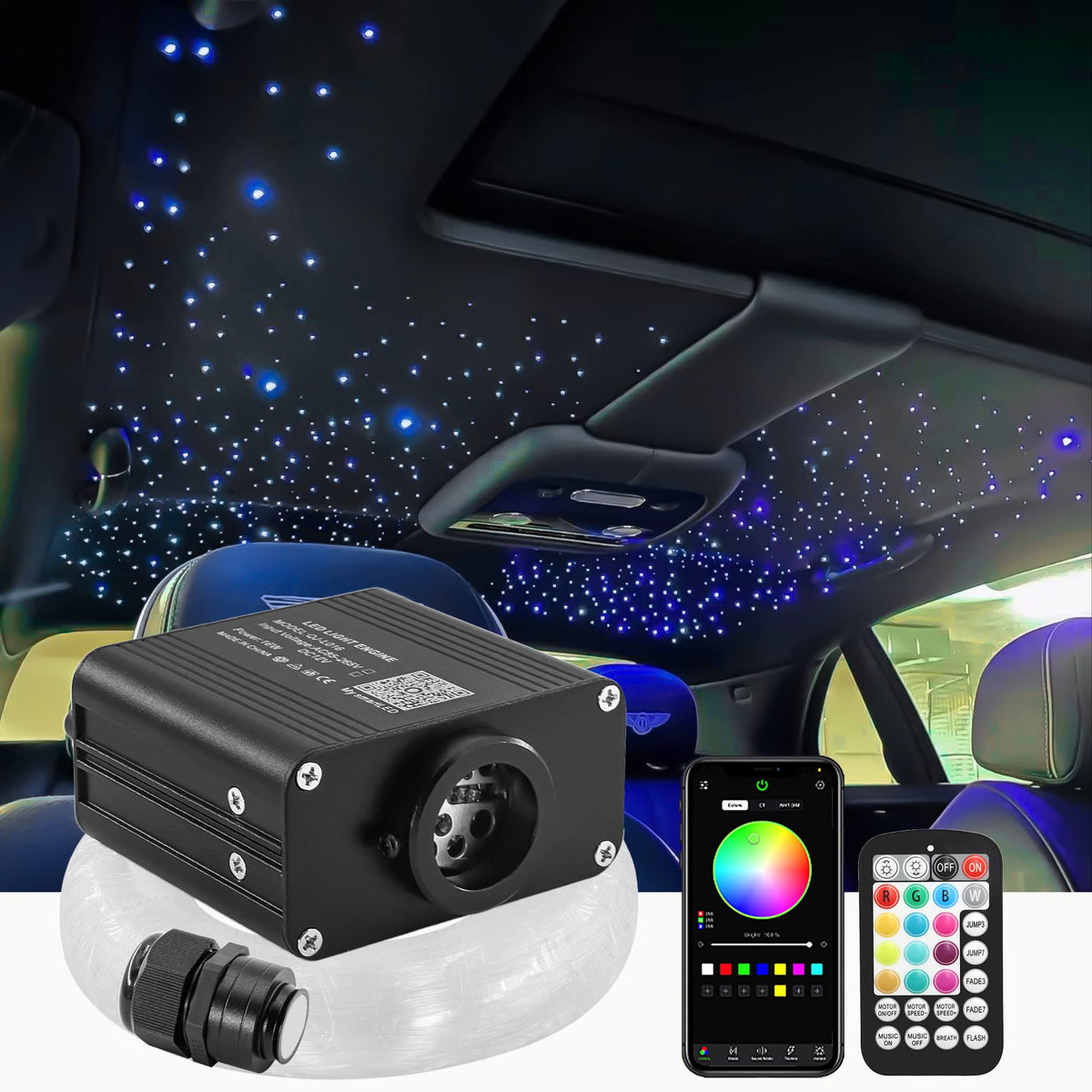 ATOKEE Twinkle fiber strands form a starry car ceiling ambiance