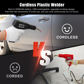 ATOLS cordless welder in case highlights freedom from cords for in-car and outdoor fixes.