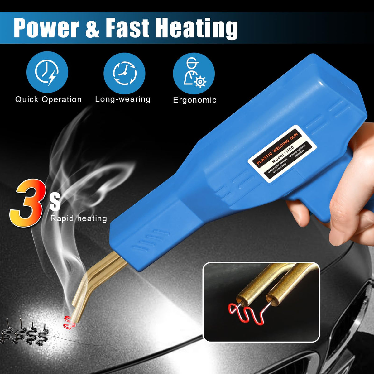 ATOLS welder kit brass heat holder enabling fast staple fusion.