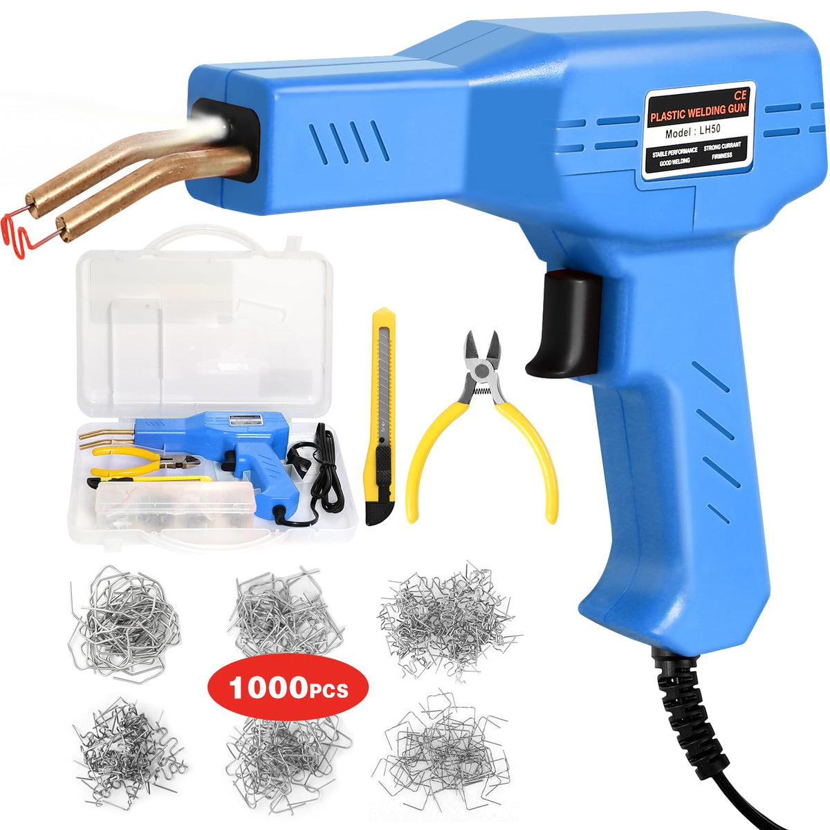 ATOLS plastic welder kit front view with LED light for safe operation.