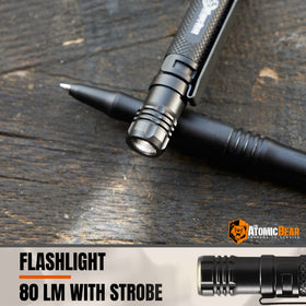 Atomic Bear tactical pen flashlight focus illuminates dark tasks for safer use.
