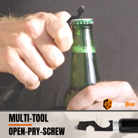 Atomic Bear multitool integration includes screwdriver and bottle opener for quick fixes.