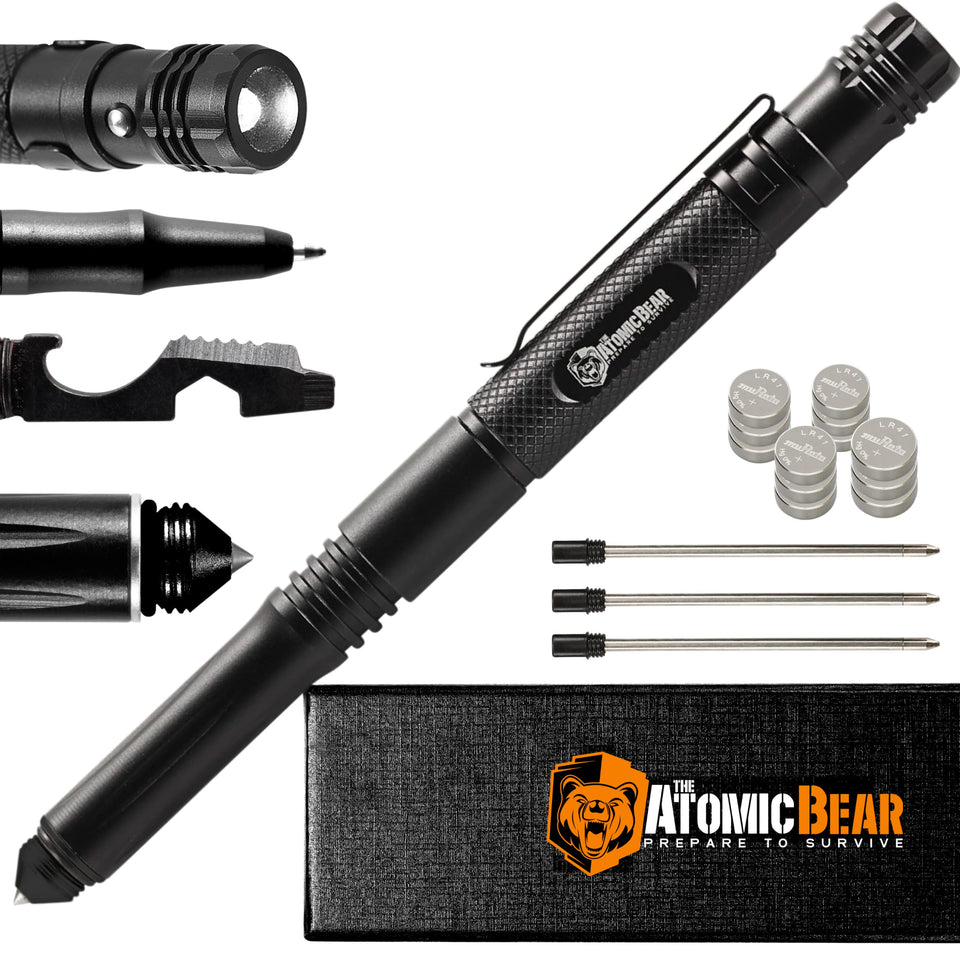 The Atomic Bear tactical pen writing smoothly in any setting for quick notes.