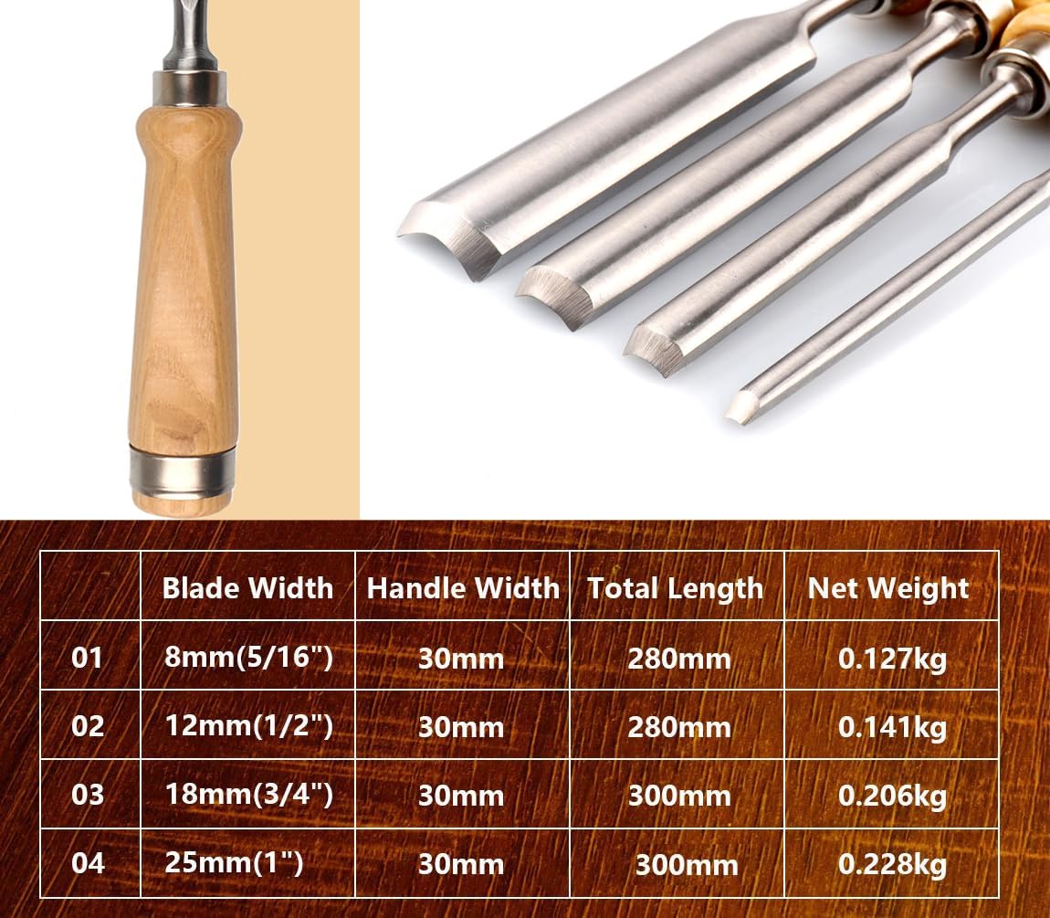 ATOPLEE wood chisel set 12mm blade for controlled paring and fine grooves.