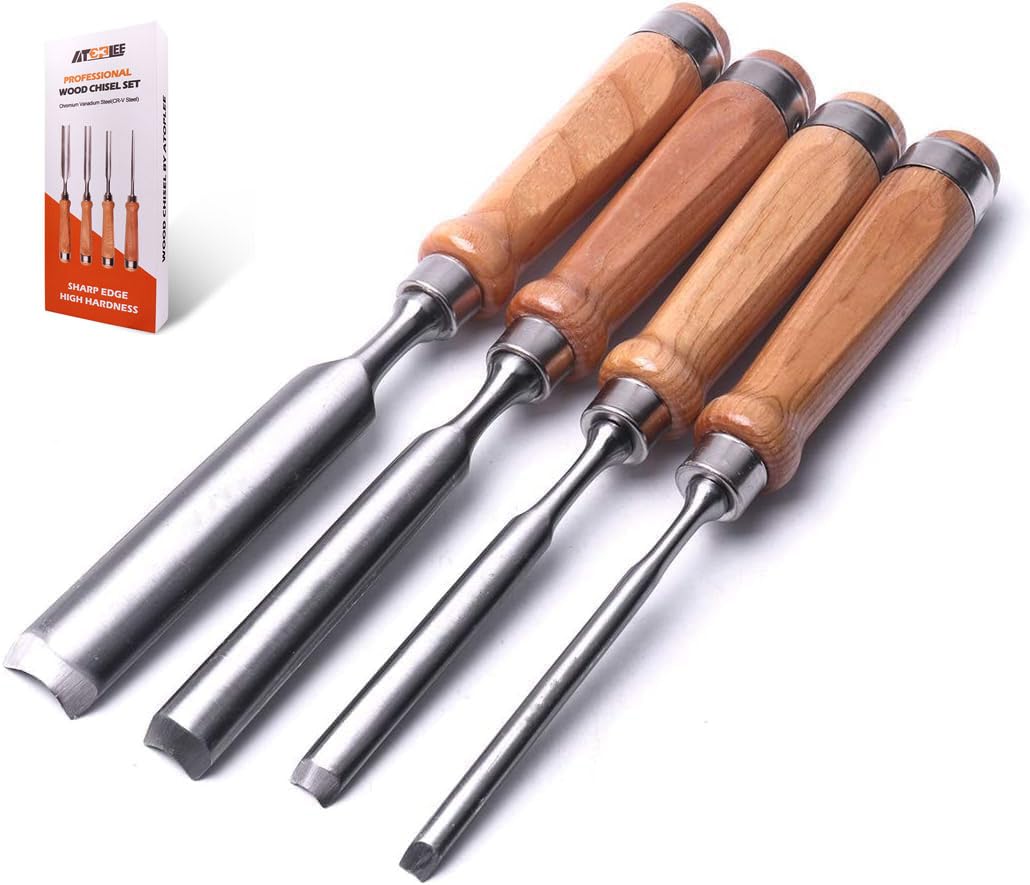 ATOPLEE wood chisel set 8mm blade for precise carving and clean cuts.