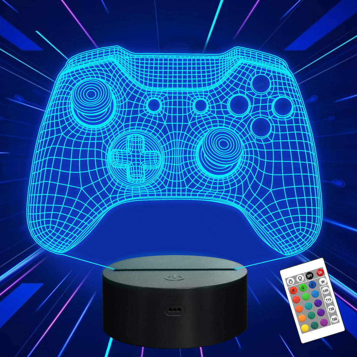 Attivolife Gamepad 3D Illusion Lamp on a desk showing depth for gaming setup.