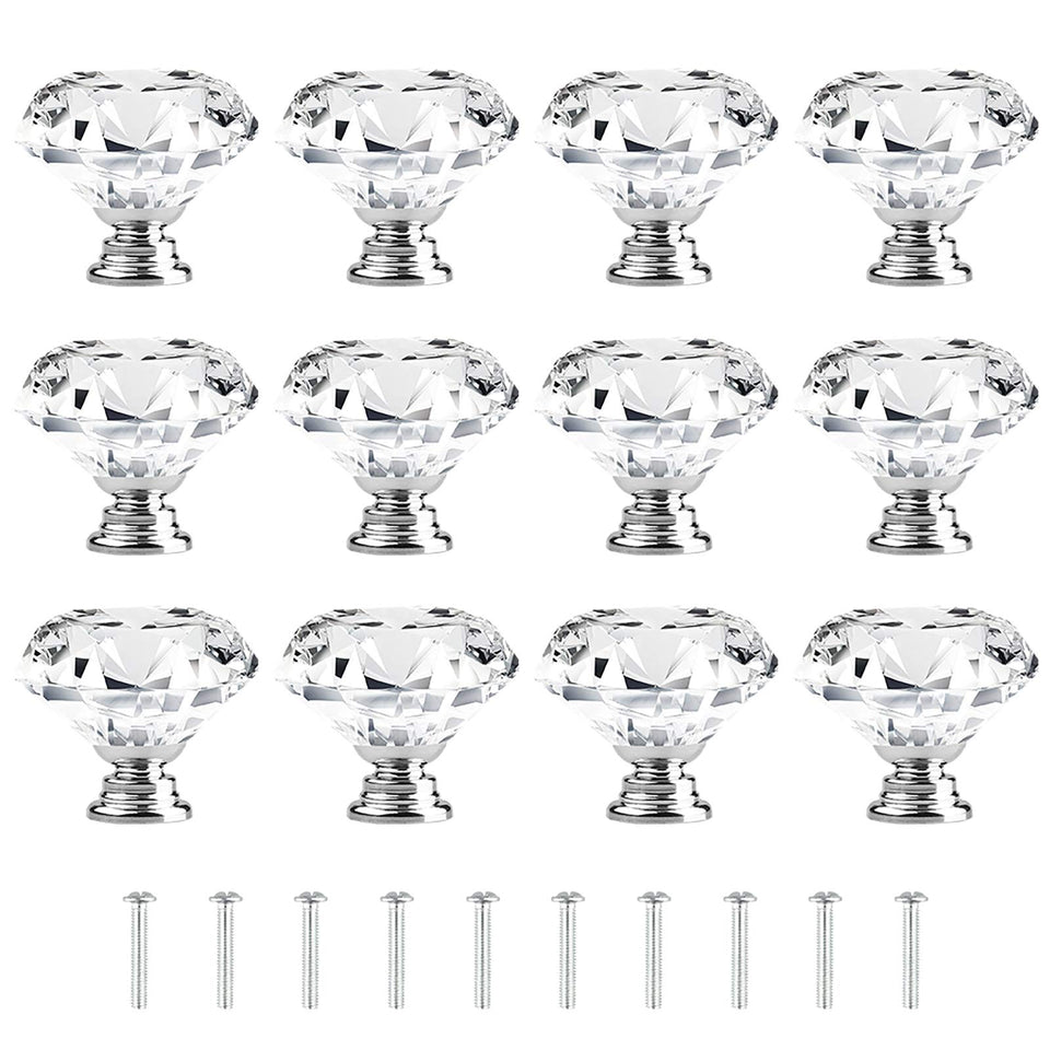 Attom Tech Home crystal-clear diamond pull adds elegant focus to cabinets.