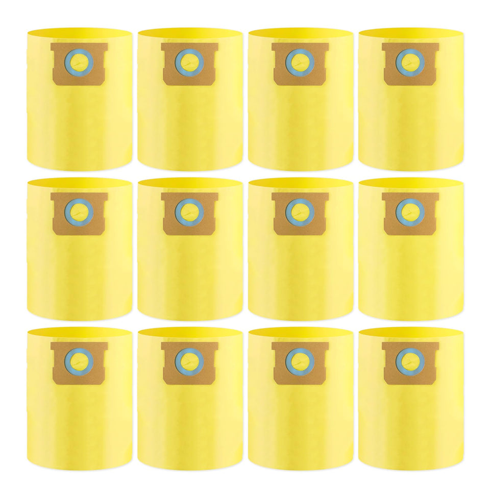 ATXKXE 12-pack ShopVac bags in bright yellow for quick waste collection.